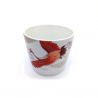 Teapot and 4 cups set - Crane pattern - in white and red ceramic.