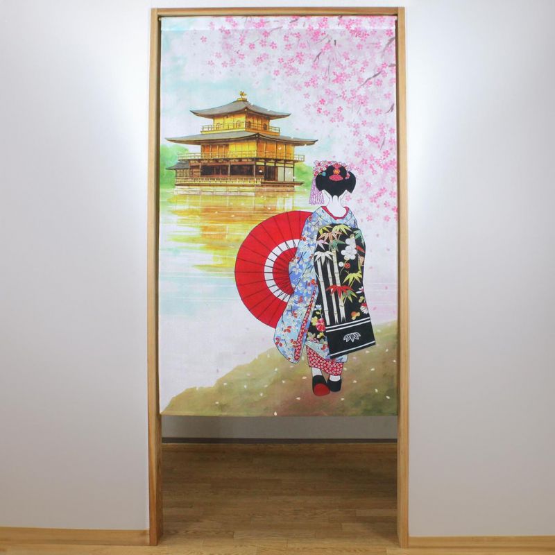 Rideau japonais noren en polyester, Maiko Kinkakuji SAKURA