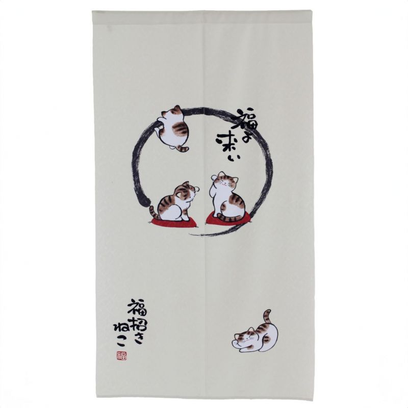 Cortina japonesa noren gatos, poliéster, 85 x 150 cm, NEKO Fukuyokoi