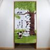 Cortina japonesa larga noren árbol y gatos 85 x 170 cm MINNA GA SHUYAKU