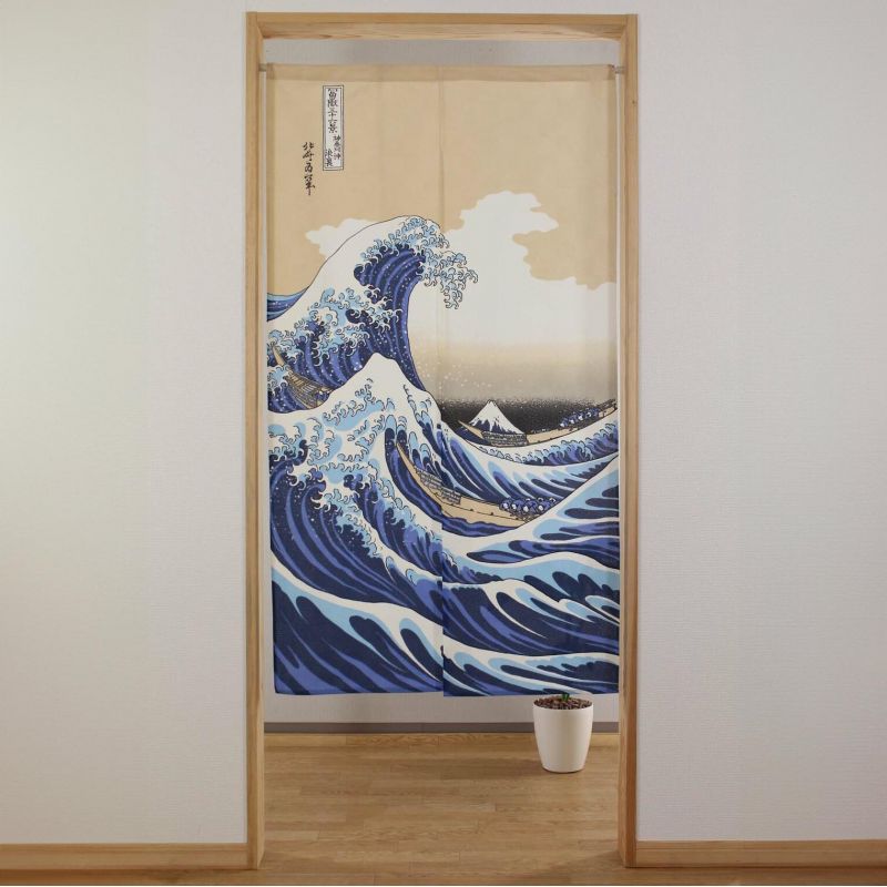 Rideau japonais noren en polyester, 88 x 150 cm , la vague de KANAGAWA - Hokusaï