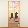 Japanischer Noren-Vorhang, Polyester, 85 x 150 cm, 2 schwarze Katzen, KURO NEKO