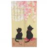 rideau noren japonais, polyester, 85 x 150 cm, 2 chats noirs, KURO NEKO