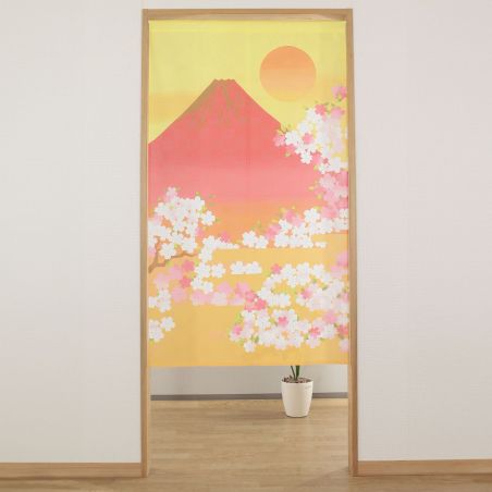 Rideau Noren Japonais Orange, 85 x 150cm, Sakura et Fuji HANAMI