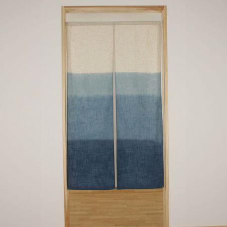 Cortina japonesa noren de 85 x 150cm, fabricada en Japón, estampado Danbokashi, color índigo estampado a mano sobre tela ribetea