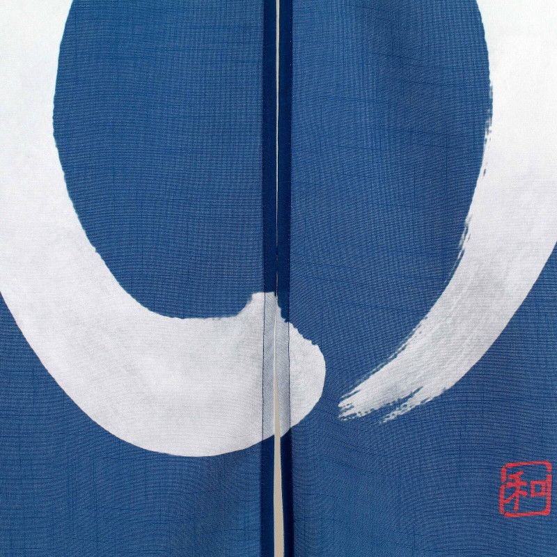 Blauer japanischer Noren-Vorhang, Polyester, 85 x 150 cm, ENSO Zen-Kreis