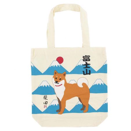 Borsa tote in cotone 100% Shiba Dog e Monte Fuji - SHIBAINU TO FUJISAN