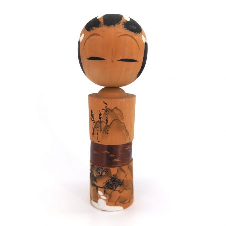 Bambola giapponese in legno, KOKESHI VINTAGE, 18 cm