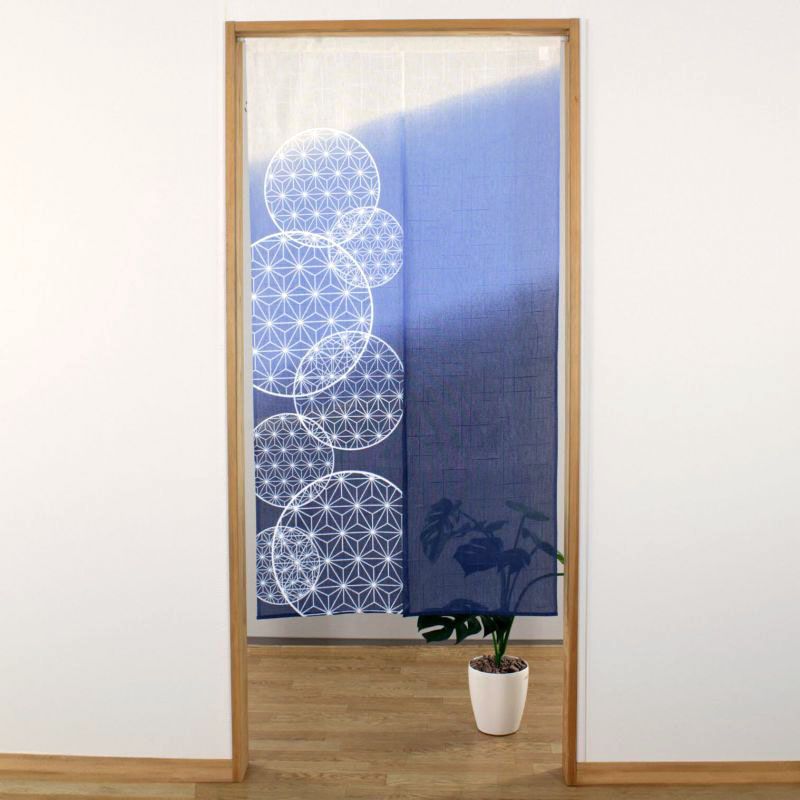 Japanese blue noren curtain, polyester, 85 x 150 cm, SASHIKO ASANOHA