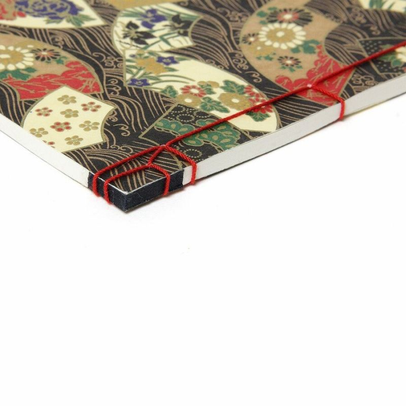 Libreta japonesa con estampado de abanicos de las cuatro estaciones con flores onduladas - HANA TO NAMI