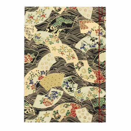 Japanese notebook fan pattern of the four seasons with flowers in waves - HANA TO NAMI