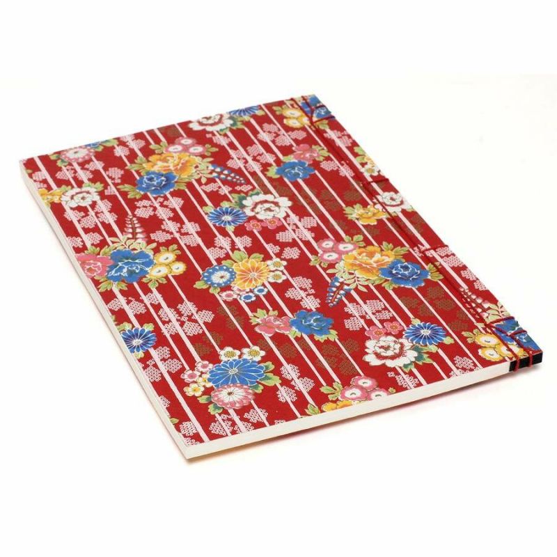 Libreta japonesa con estampado de peonías en rayas verticales - BOTAN