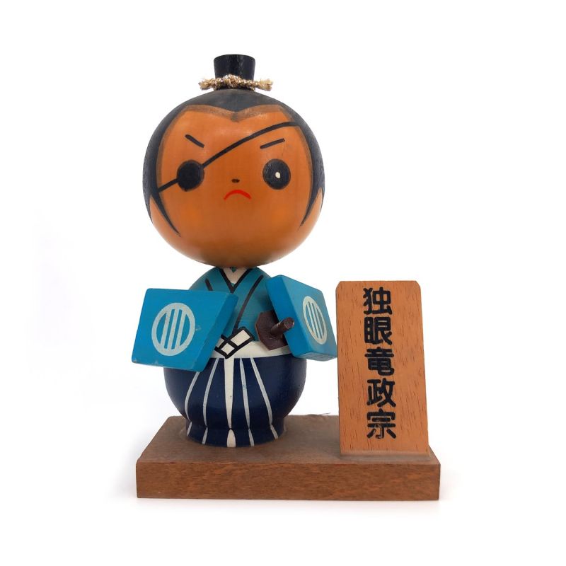 Bambola giapponese in legno, KOKESHI VINTAGE, Masamune, Drago con un occhio12 cm