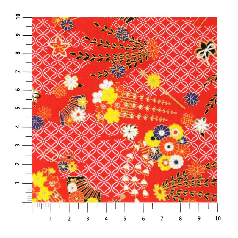 hoja grande de papel japonés, YUZEN WASHI, rojo, motivo decorativo Maiko