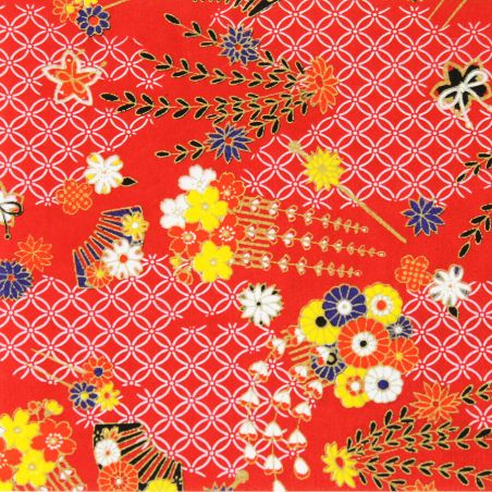 large sheet of Japanese paper, YUZEN WASHI, red, Maiko decoration pattern