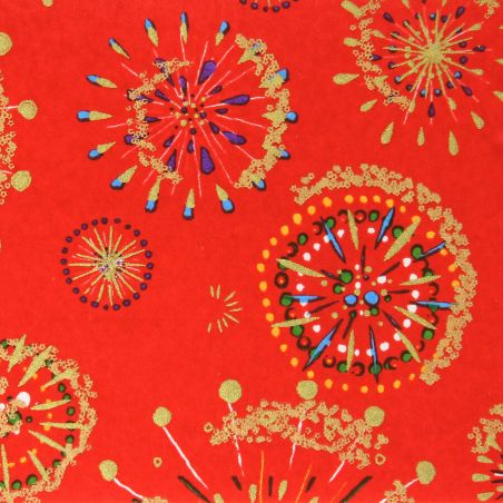 grande feuille papier japonais, YUZEN WASHI, rouge, motif feu d'artifice - HANABI