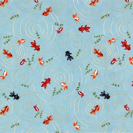 hoja grande de papel japonés, YUZEN WASHI, azul, Goldfish