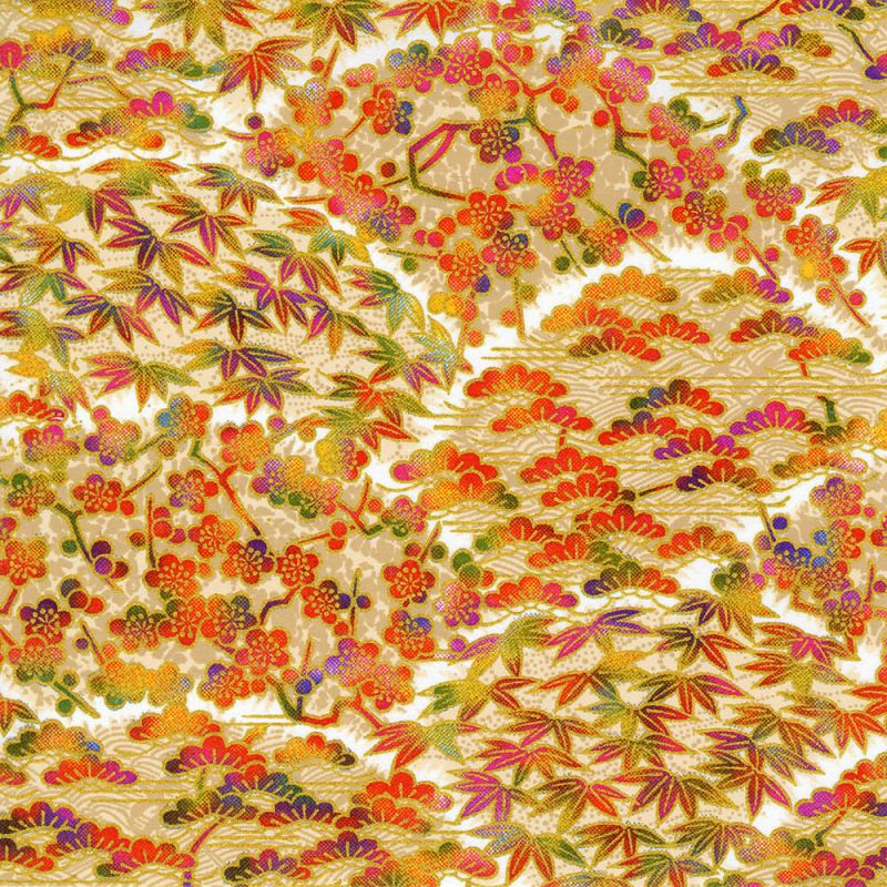 hoja grande de papel japonés, YUZEN WASHI, árboles de temporada de otoño