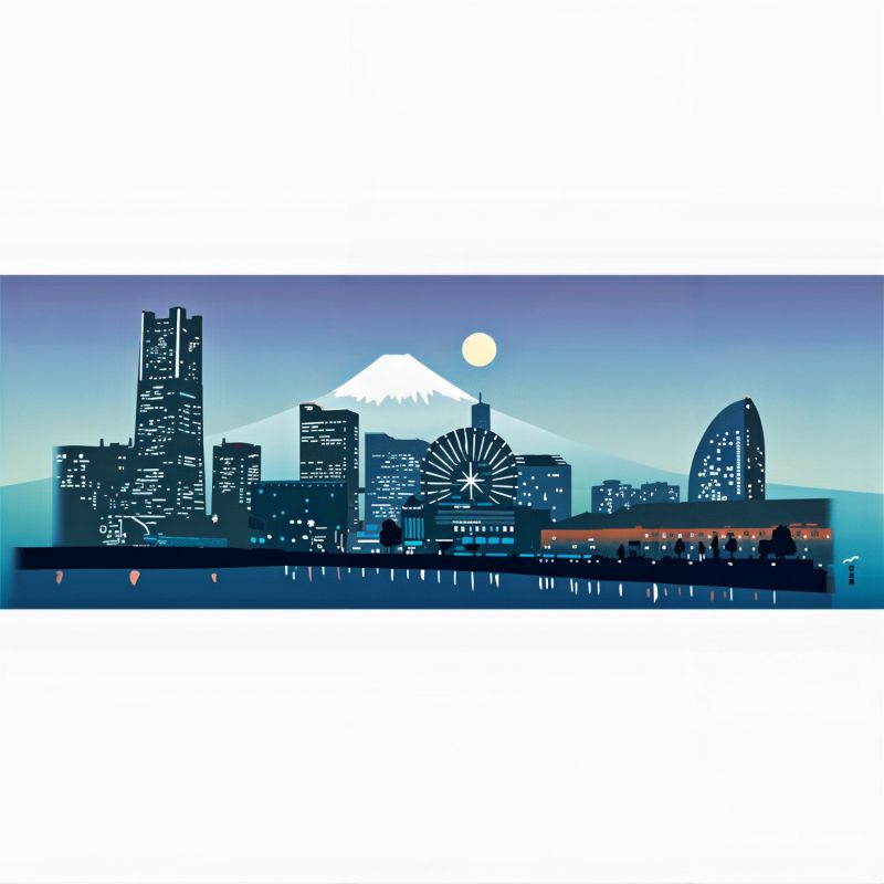 Tenugui Hand Towel, Minato Mirai's Dream, Blue