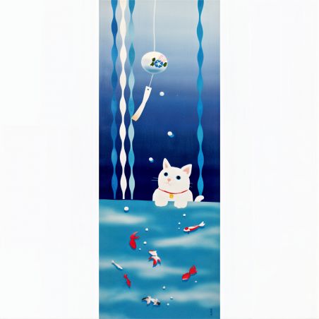 Cotton towel, TENUGUI, Cat, bell and fish