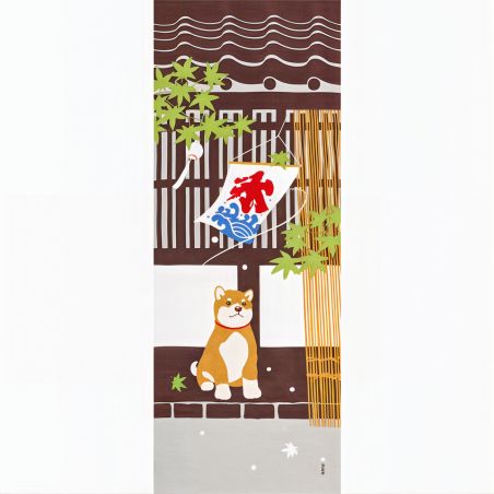 Cotton towel, TENUGUI, Shiba dog in the street