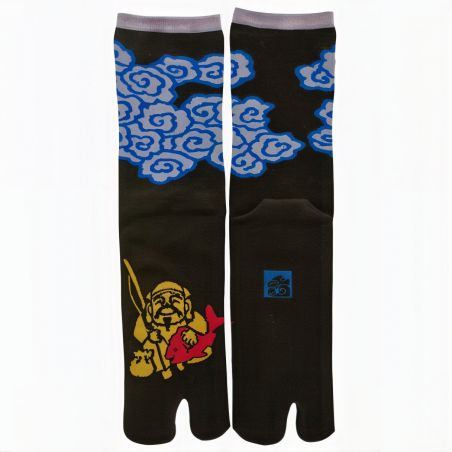 Japanese tabi socks, Ebisu, Japanese fishing deity, black, 25-28cm