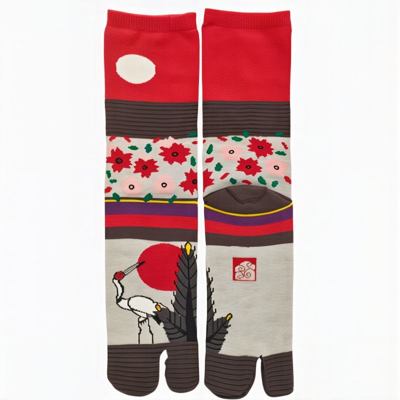 Chaussettes japonaises tabi, grue HANAFUDA, 25-28cm