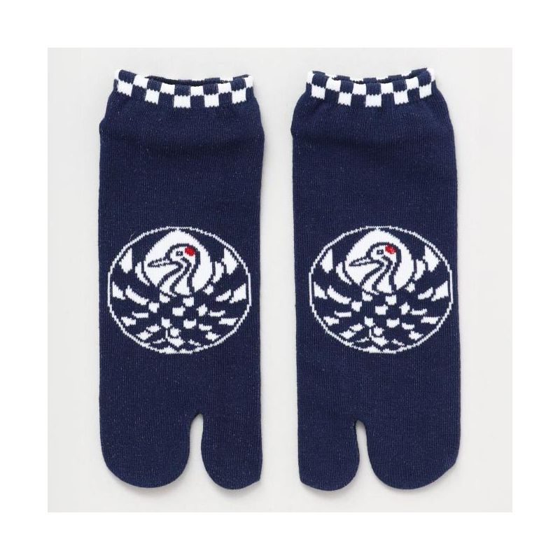 Chaussettes japonaises tabi, grue japonaise, Tsuru, bleu, 25-28cm