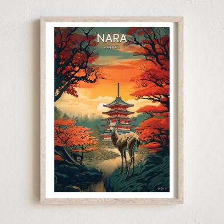 Japanese poster / illustration "NARA", a deer in Nara, by ダヴィッド