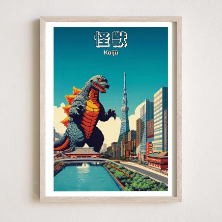 Póster japonés / ilustración Monstruo gigante “KAIJU” en Tokio, by ダヴィッド