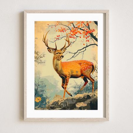 Japanese illustration "SHIKA" The deer in the forest, by ダヴィッド