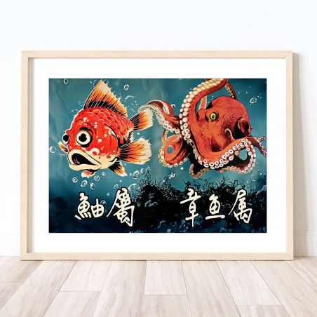 Japanese illustration "Tako to kasago", octopus and scorpionfish, by ダヴィッド