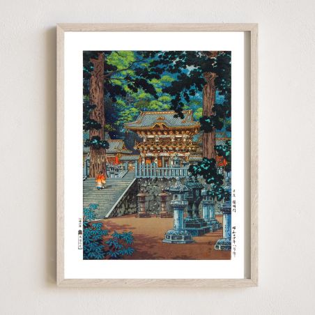 Reproduction of Tsuchiya Koitsu's print, The Yomeimon Gate at the Nikko Toshogu Shrine.