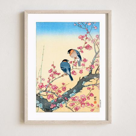 Reproduction d'estampe japonaise, Deux pinçons, OHARA KOSON