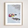 Reproduction d'estampe japonaise, Deux canards mandarins et neige,OHARA KOSON