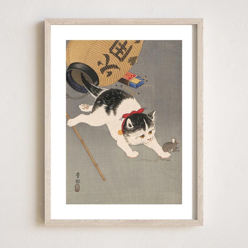 Japanese print, Kitten and lantern, OHARA KOSON