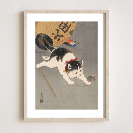 Estampado japonés, Gatito y linterna, OHARA KOSON