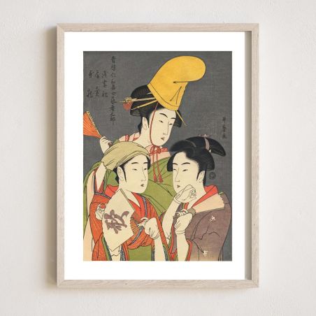 Reproduktion des japanischen Drucks, UTAMARO, die 3 Damen