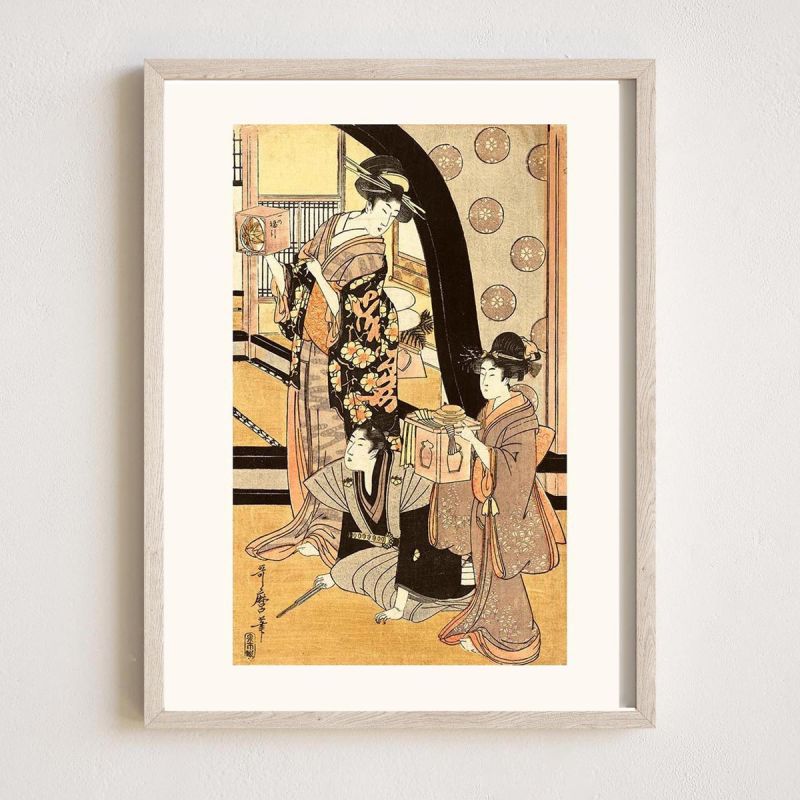 Japanese print, Two standing women, UTAMARO FUKUBUKI