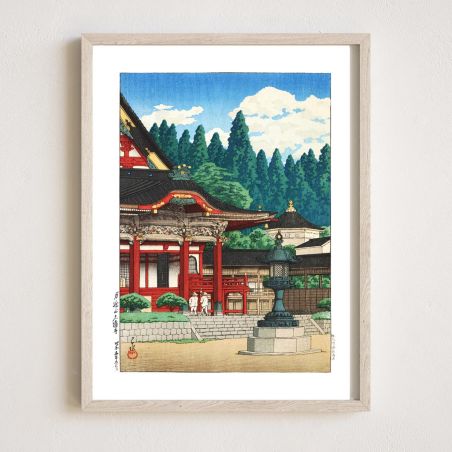 Reproduction d'estampe de Kawase Hasui, Le temple Kuon au mont Minobu, Minobusan Kuonji