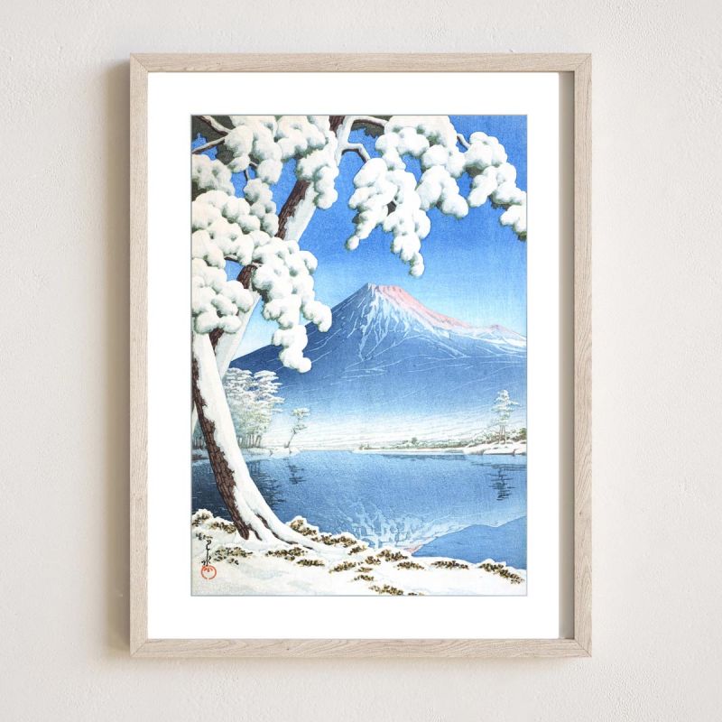 Riproduzione di stampe Kawase Hasui, Monte Fuji dopo la neve nella baia di Tagonoura, Fuji no Yuki, Tagonoura