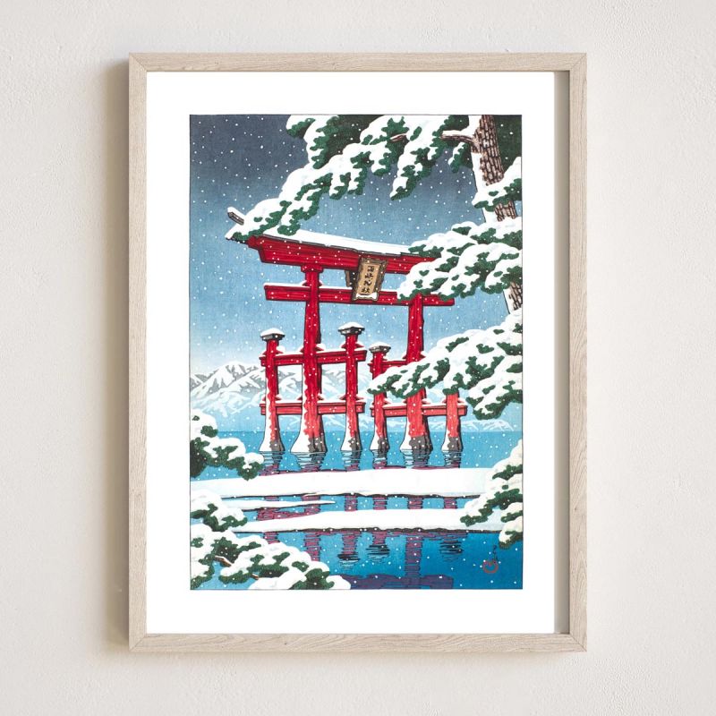 Kawase Hasui Print Reproduction, Miyajima in the Snow, Yuki no Miyajima