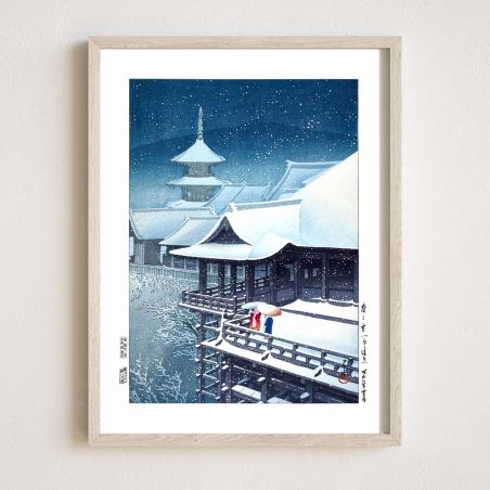 Druckreproduktion von Kawase Hasui, Frühlingsschnee im Kiyomizu-Tempel in Kyoto, Haru no yuki, Kyo no Kiyomizu