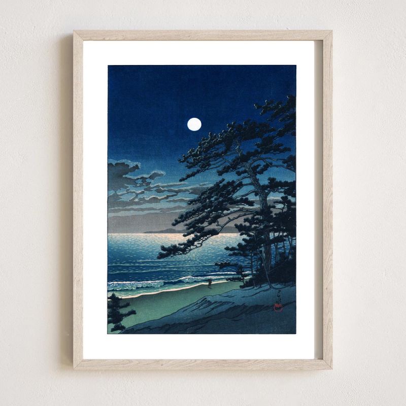 Riproduzione di stampe Kawase Hasui, Luna di primavera, Ninomiya Beach, Haru no tsuki, Ninomiya kaigan