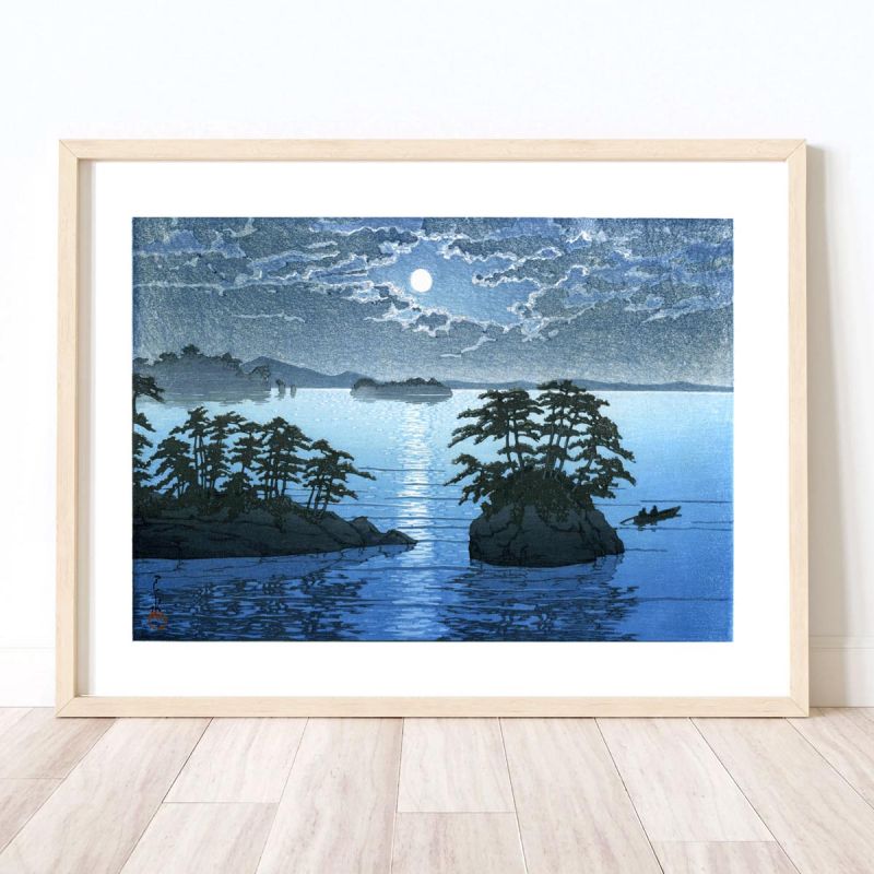 Kawase Hasui print reproduction, Moonlight in Matsushima, Matsushima, Futagojima