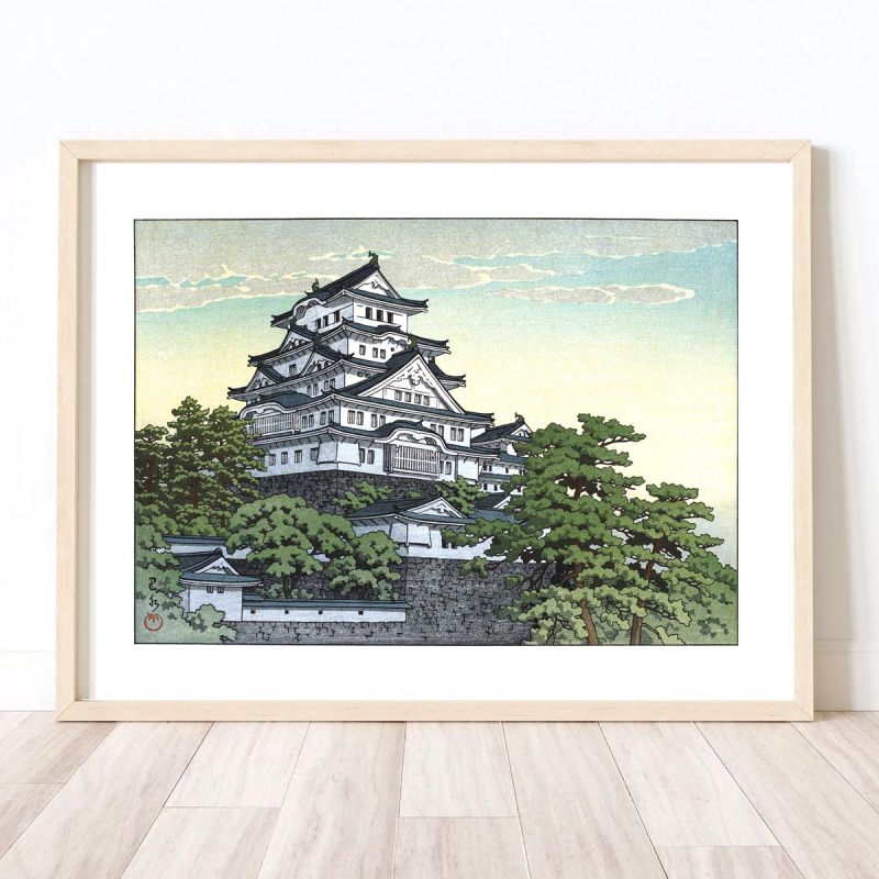 reproduccion impresa de Kawase Hasui, Castillo de Himeji, Himeji shatu