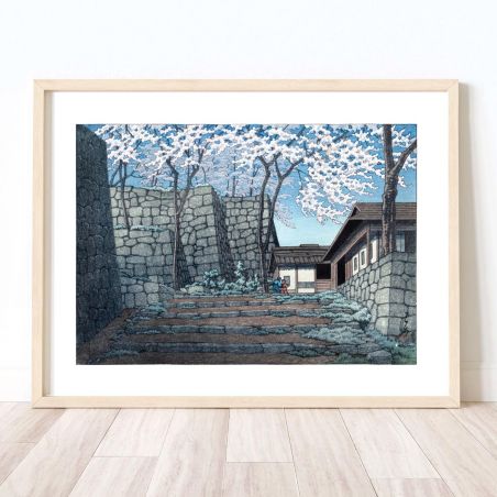 riproduzione a stampa di Kawase Hasui, Fiori di ciliegio alle rovine del castello di Shirakawa, Shirakawa joshi no Sakura