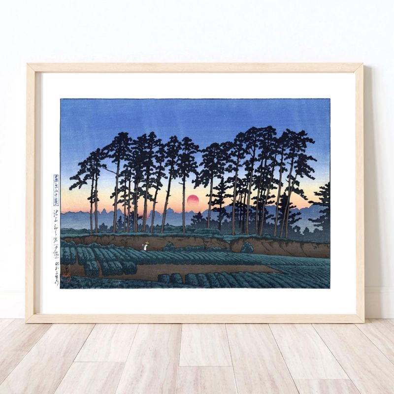 riproduzione a stampa di Kawase Hasui, Tramonto a Ichinokura, Ikegami, Ikegami Ichinokura, sekiyo