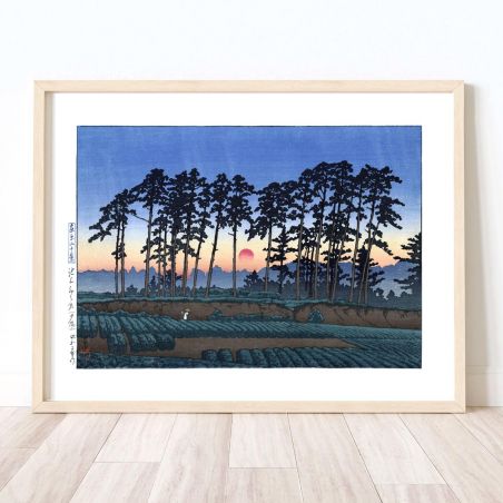 Druck Reproduktion von Kawase Hasui, Sonnenuntergang in Ichinokura, Ikegami, Ikegami Ichinokura, Sekiyo