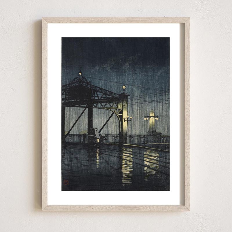 Reproduction d'estampe de Kawase Hasui, Shin Ohashi Bridge, Shin Ohashi